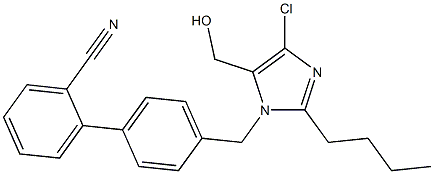Molecular structure of 4’-[(2-butyl-4-chloro-5-hydroxymethyl)-1H-imidazol-1-yl)methyl]-[1,1’-Biphenyl]-2-carbonitrile
