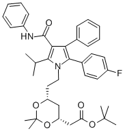 Molecular structure of tert-Butyl (4R,6R)-2-[[[6-(2-4-fluorophenyl)-5-isopropyl-3-phenyl-4-(phenylcarbamoyl)pyrrol-1-yl]ethyl]-2,2-dimethyl-1,3-dioxan-4-yl]acetate / （L-1）