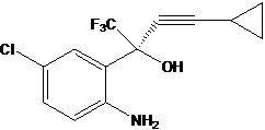 Molecular structure of (S)-1-(2-Amino-5-chlorophenyl)-1-(trifluoromethyl)-3-cyclopropyl-2-propyn-1-ol (E-6)