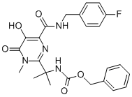 Molecular structure of BENZYL [1-[4-[[(4-FLUOROBENZYL)AMINO]CARBONYL]-5-HYDROXY-1-METHYL-6-OXO-1,6-DIHYDROPYRIMIDIN-2-YL]-1-METHYLETHYL]CARBAMATE