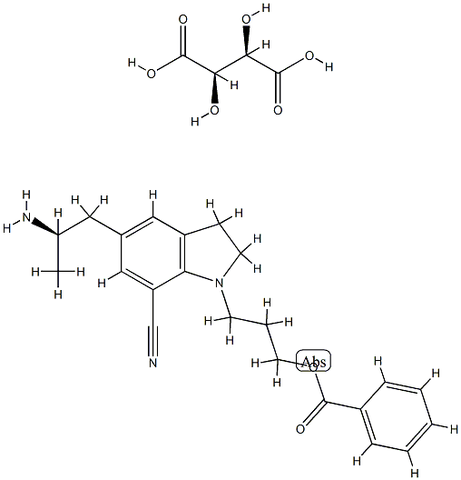 Molecular structure of 5-[(2R)-2-Aminopropyl]-1-[3-(benzoyloxy)propyl]-2,3-dihydro-1H-indole-7-carbonitrile (2R,3R)-2,3-dihydroxybutanedioate